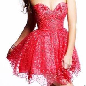 Sherri Hill Red/Coral Lace Prom Dress